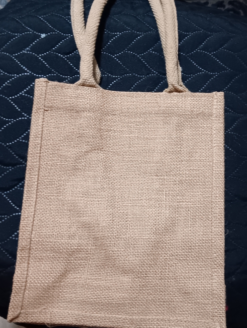 SMALL Natural Jute Tote Bag with Rope Handles - Beige (Pack Of 3).
